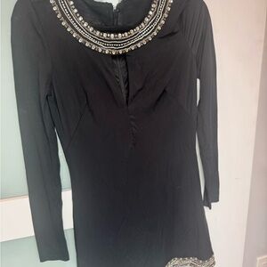 Bebe Black Long Sleeve Dress Jeweled.